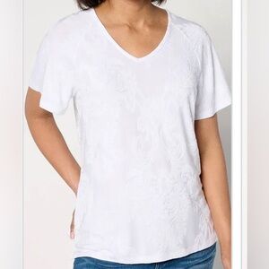 New Denim & Co. Knit Raglan Flutter-Sleeve V-Neck Top White size 3X